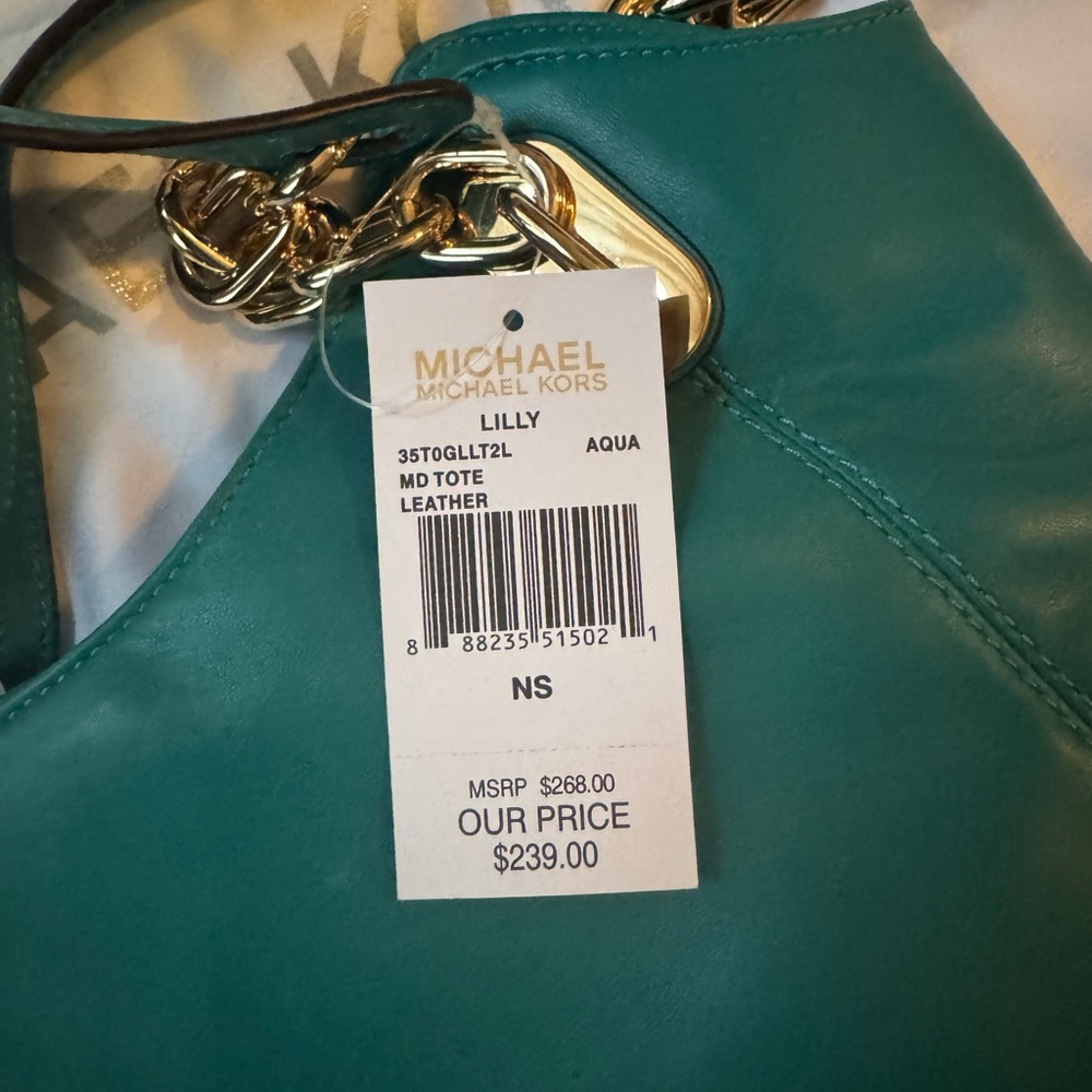 Michael Kors Teal Leather Shoulder Bag - Picture 4 of 5